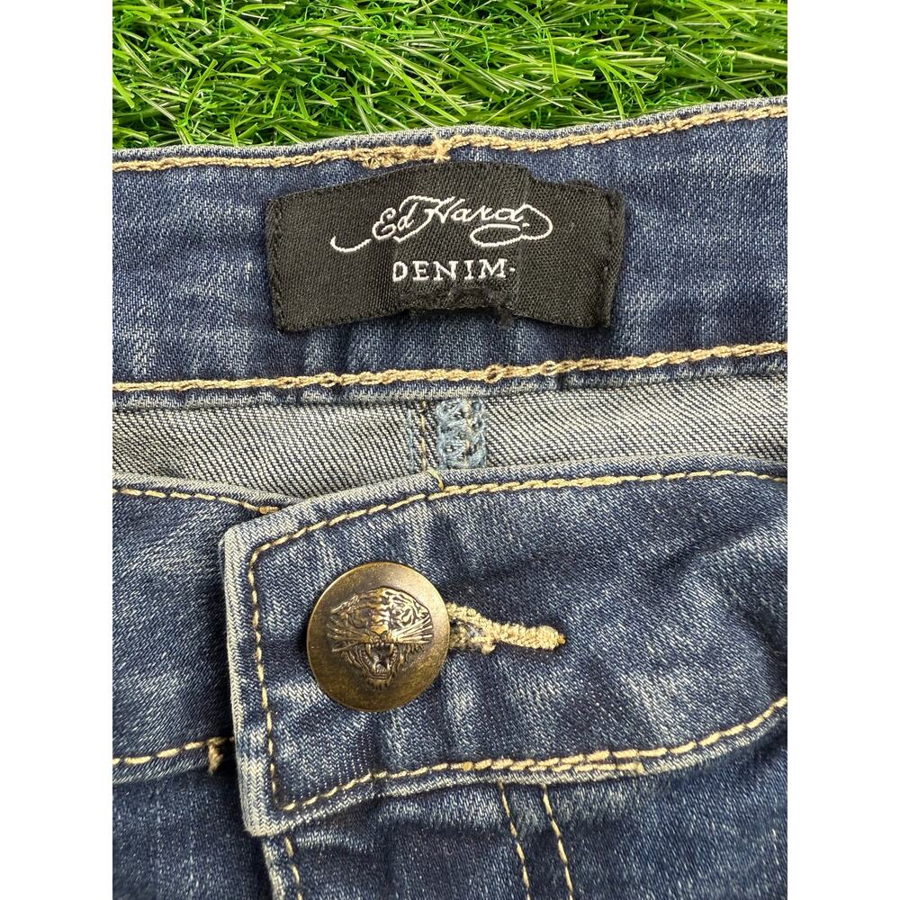 Ed Hardy Brave Hearts Eagle Wide Leg Denim Jeans W34 Y2K VTG Embroidered Graphic - Picture 3 of 15